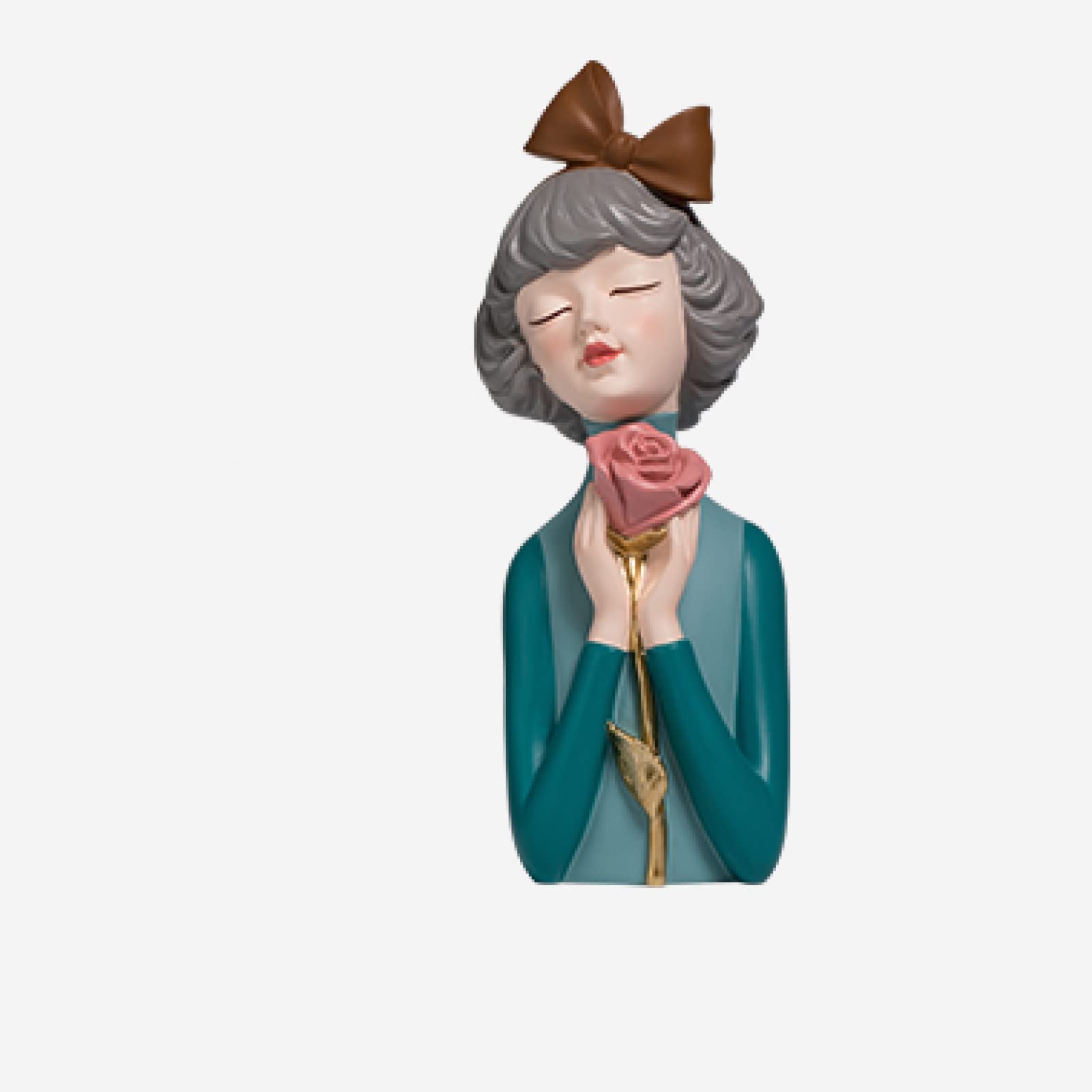 Statuette fille aux roses aux finitions soignées pour bureau chic