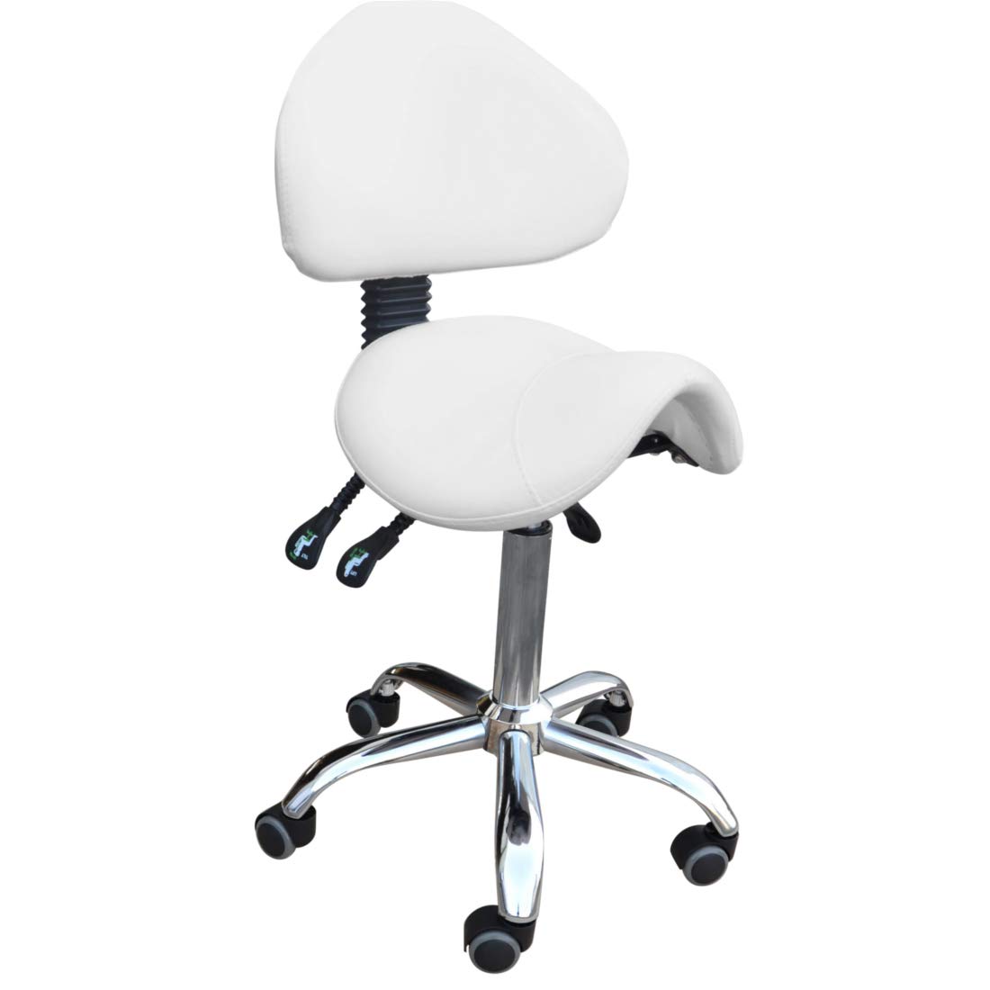 Tabouret de Selle Ergonomique Land pour Esthéticienne, Studio de Tatouage et Physiothérapie (Blanc)
