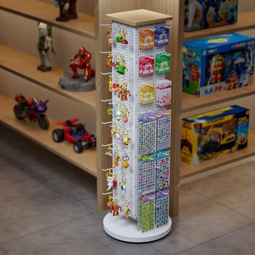 Large Supermarket Snack Rack with Universal Wheel, Movable Space-Saving Potato Chips Holder for Pantry, 360° Rotatable Candy Shelf Display for Store with Hooks(White,10 Hooks) image 3