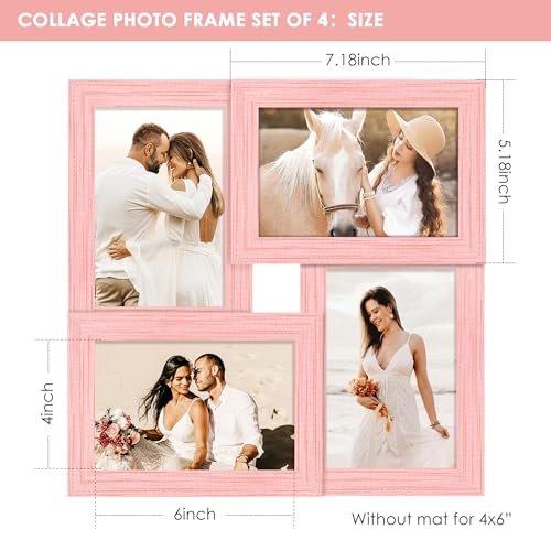 Image of DUENPY 4x6 Collage Frame Tempered Glass For 4 4x6 Photos Pink