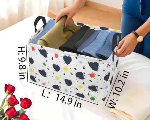 Image of Valentines Day Basket Large Foldable Heart Shaped Storage Box for Gifts Kids Empty Storage Bins Rectangular Toy Organizer Decor (Graffiti Love)