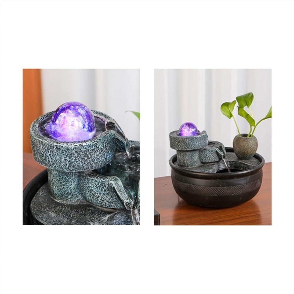 Fuente de Mesa Decorativa para Interior, Fuente de Agua con Cascada, de Resina, con Rueda de Agua, Bomba de Agua, Feng Shui Zen, decoración para salón, Escritorio, 26 x 26 x 23 cm