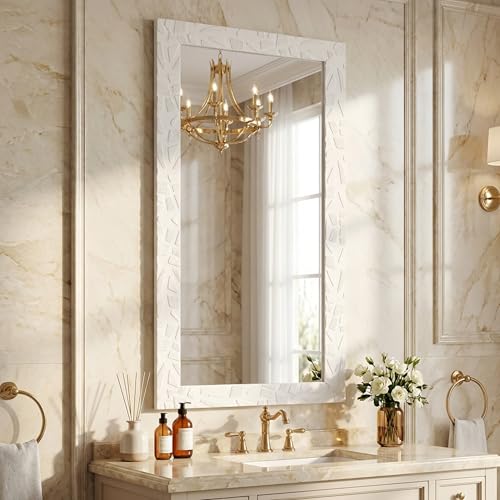 Image of Amazon Basics Synthetic Framed Exquisite Rectangular Wall Mirror | Versatile Usage for Living Rooms, Bedrooms| Standard Trim (White) | 15 Inch X 39 Inch