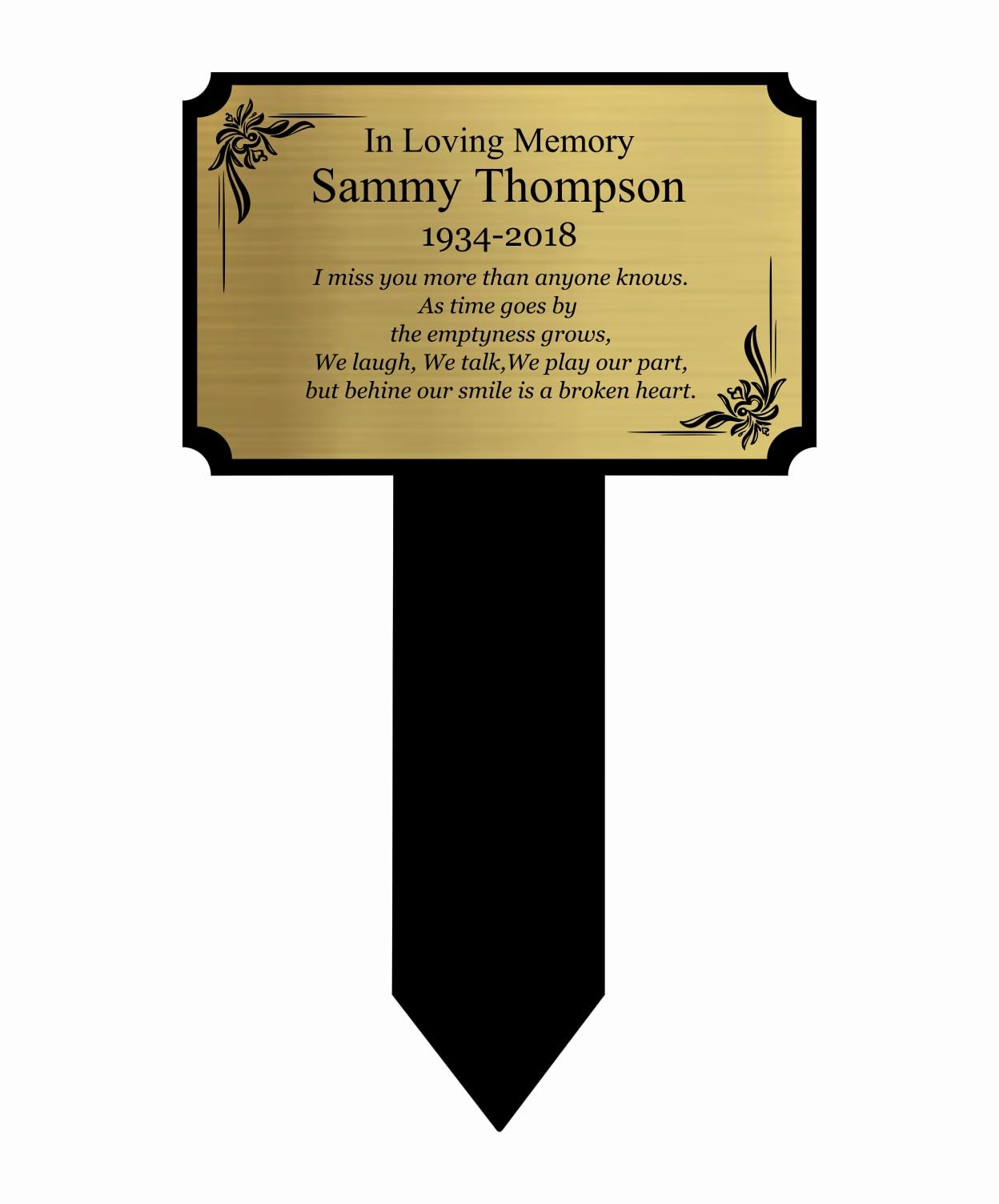 Personalised Memorial Plaque, Rememberance Plaques, Loved Ones, Pets, Dog, Cat, Grave Garden Marker Spike Planted in Memory (Gold)
