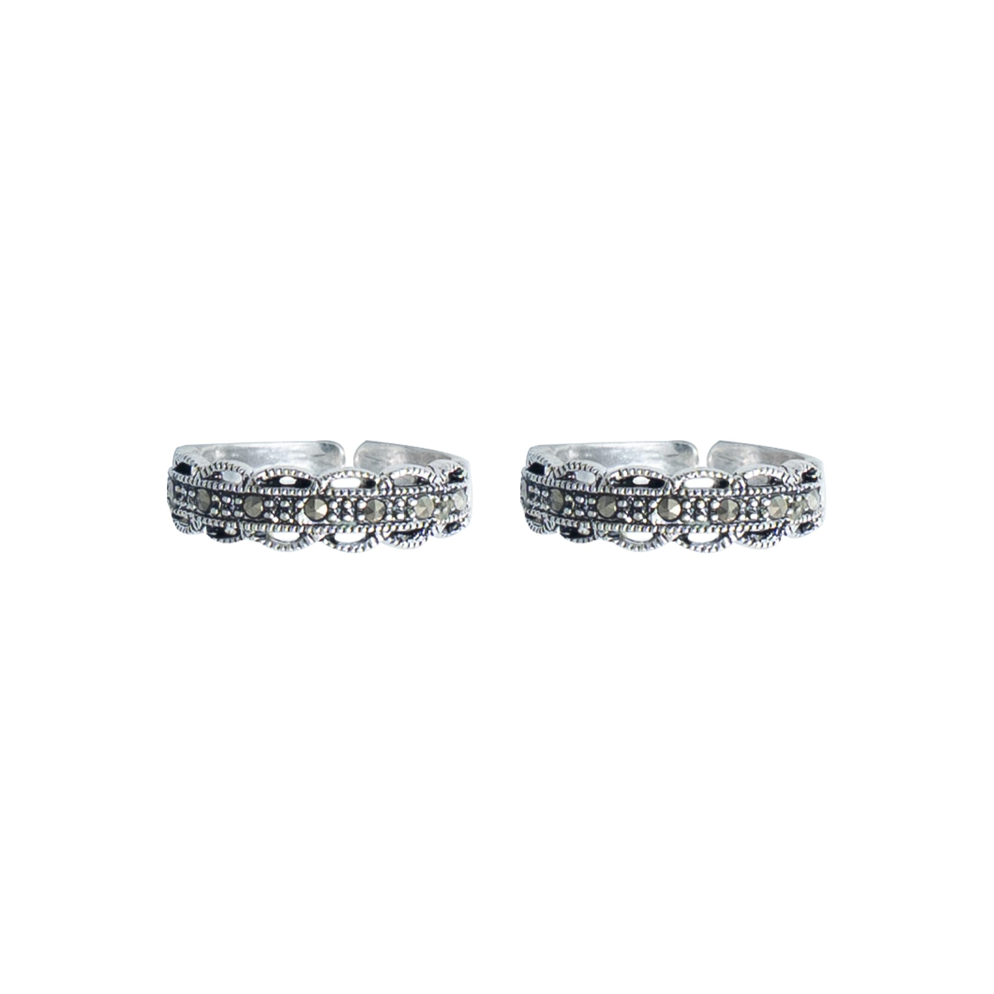 tvisva jewels Sterling Silver Adjustable Toe Rings for Women & Girls | Oxidized Floral Band Design | Traditional Ethnic Silver Jewelry-picture-12