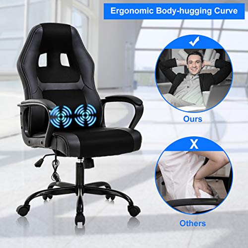 Gaming Chair Desk Chairs Ergonomic Office Chair Comfortable Massage Computer Desk Chair With Adjustable Backrest And Height, Pu Leather Executive Pc Swivel Chair Chair With Lumbar Support (Black) #TOP7