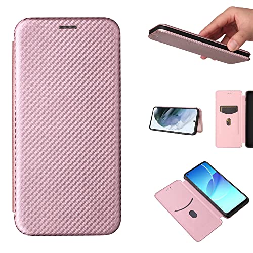 ESONG Funda para Motorola Edge 30 Neo/Motorola Edge 30 Lite,Carbono Funda Tapa Protectora con Ranura para Tarjetas y Cierre Magnético,TPU a Prueba de Golpes+Soporte Gratis,Funda movil-Rosado