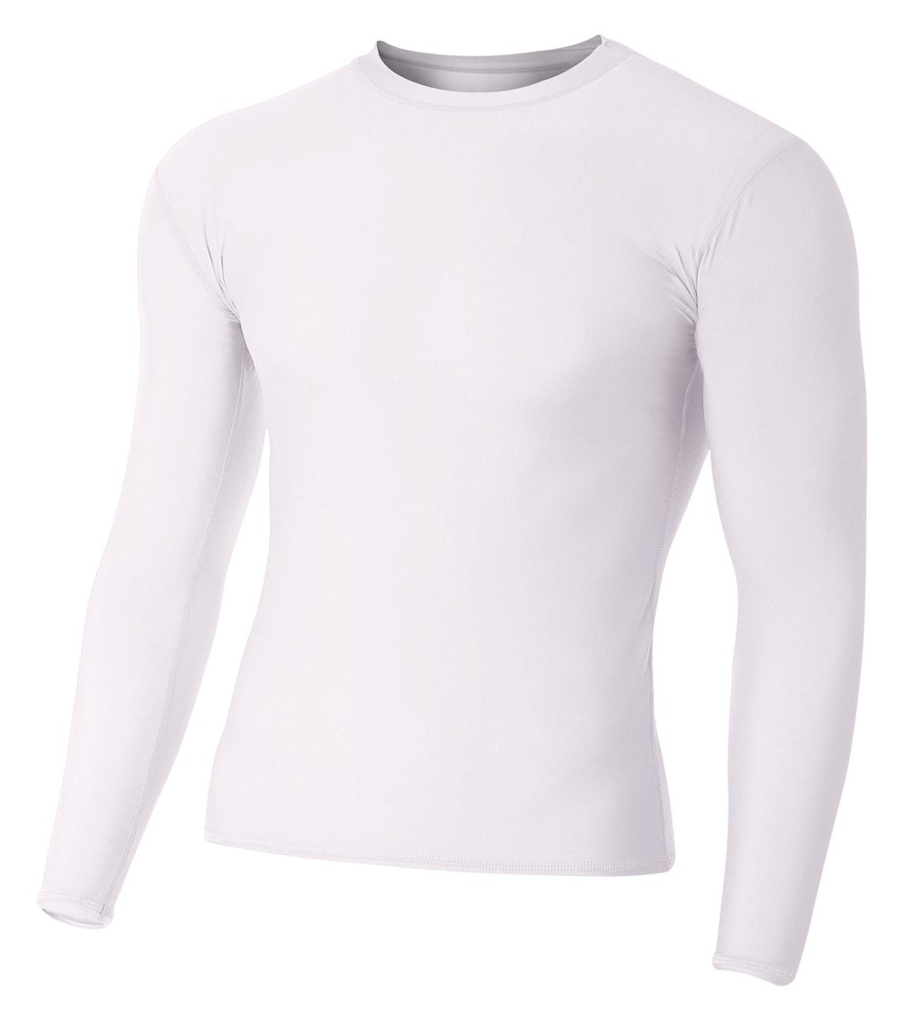 A4 Mens Long Sleeve Compression Crew, Large, White