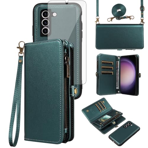 Coque portefeuille S23 en cuir PU vert nuit idéale pour vos sorties