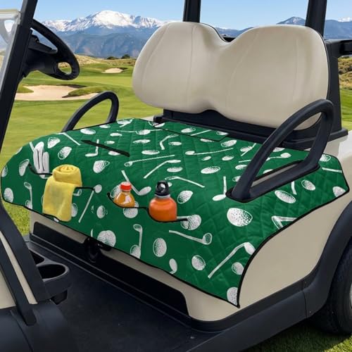 AFPANQZ Club Car Golf Cart Seat Covers with Pockets, Golf Ball Deep Green Seat Towel Blanket with Armrests Holes Fits for Club Car, Easy to Install Golf Accessories Essentials for Golfer