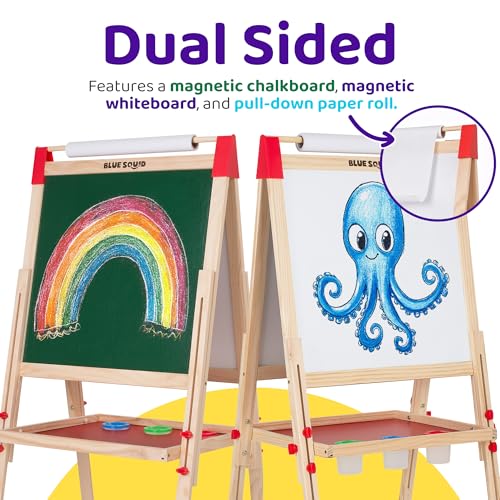 Blue Squid Art Easel For Kids, Easels For Toddlers | Adjustable Art Easel With Paper Roll, Magnetic Kid Chalkboard Easel Double Sided, Toddler White Board Toddler Easel For Kids 100+ Accessories - 2