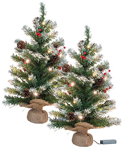 Britesta Tischchristbaum: 2er-Set Deko-Weihnachtsbäume mit 30 LEDs, Zapfen & Eibenbeeren, 60 cm (Tischweihnachtsbaum) Cover
