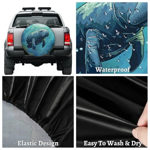 Image of Spare Tire Cover for RV Trailer, Animals Manatee Tire Covers Universal Fit for Travel Trailer Camper Jeep RV SUV Truck Waterproof Wheel Cover (14 inch for Diameter 25 inch - 27 inch),A-316