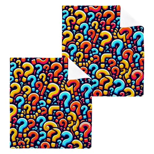 YANENDIE Question Marks Pattern Washcloths Towels, Highly Absorbent and Soft Cotton Face Cloths, 2 Pack Quick Dry Wash Cloths - 12 X 12 Inches