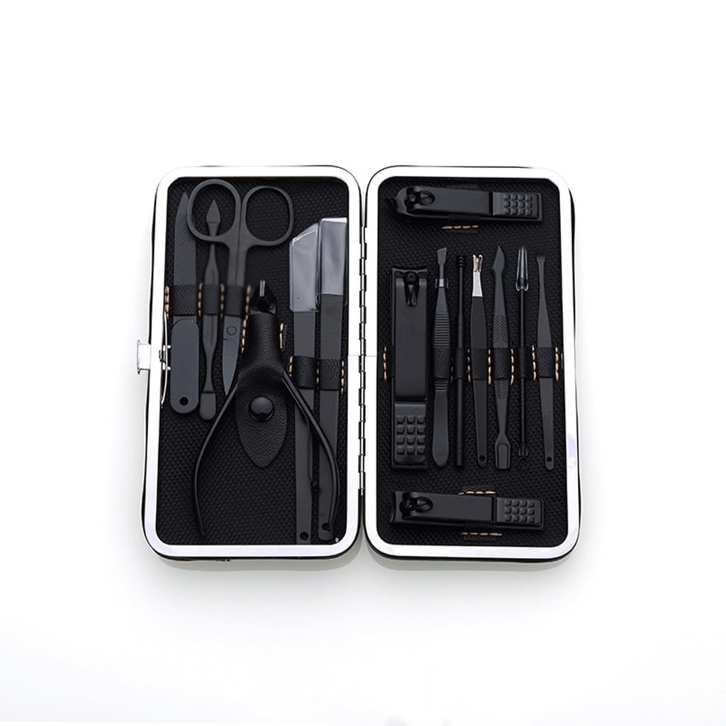 Nail Clippers Set Beauty and Nail Repair Tools Black 15 Piece Set Stainless Steel Nail Clippers