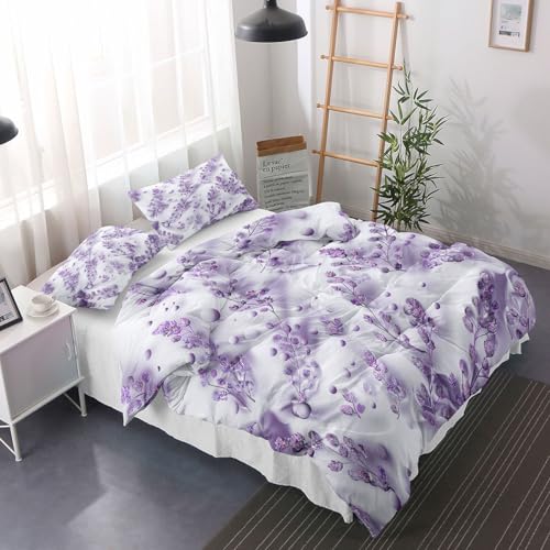 Housse de couette 260x240 violette microfibre infroissable style rustique - 3