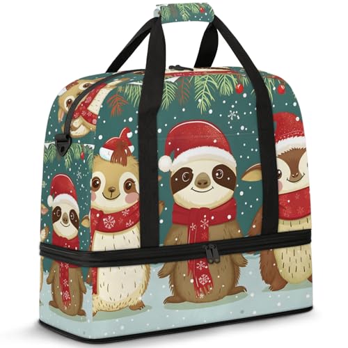 Large Weekender Overnight Bags Animal Cute Sloth Christmas Travel Duffel Bag for Women Men Gym Bag With Shoe Compartment Foldie Travel Tote Bag Carry On Personal Item Bag for Travel Gym Sports