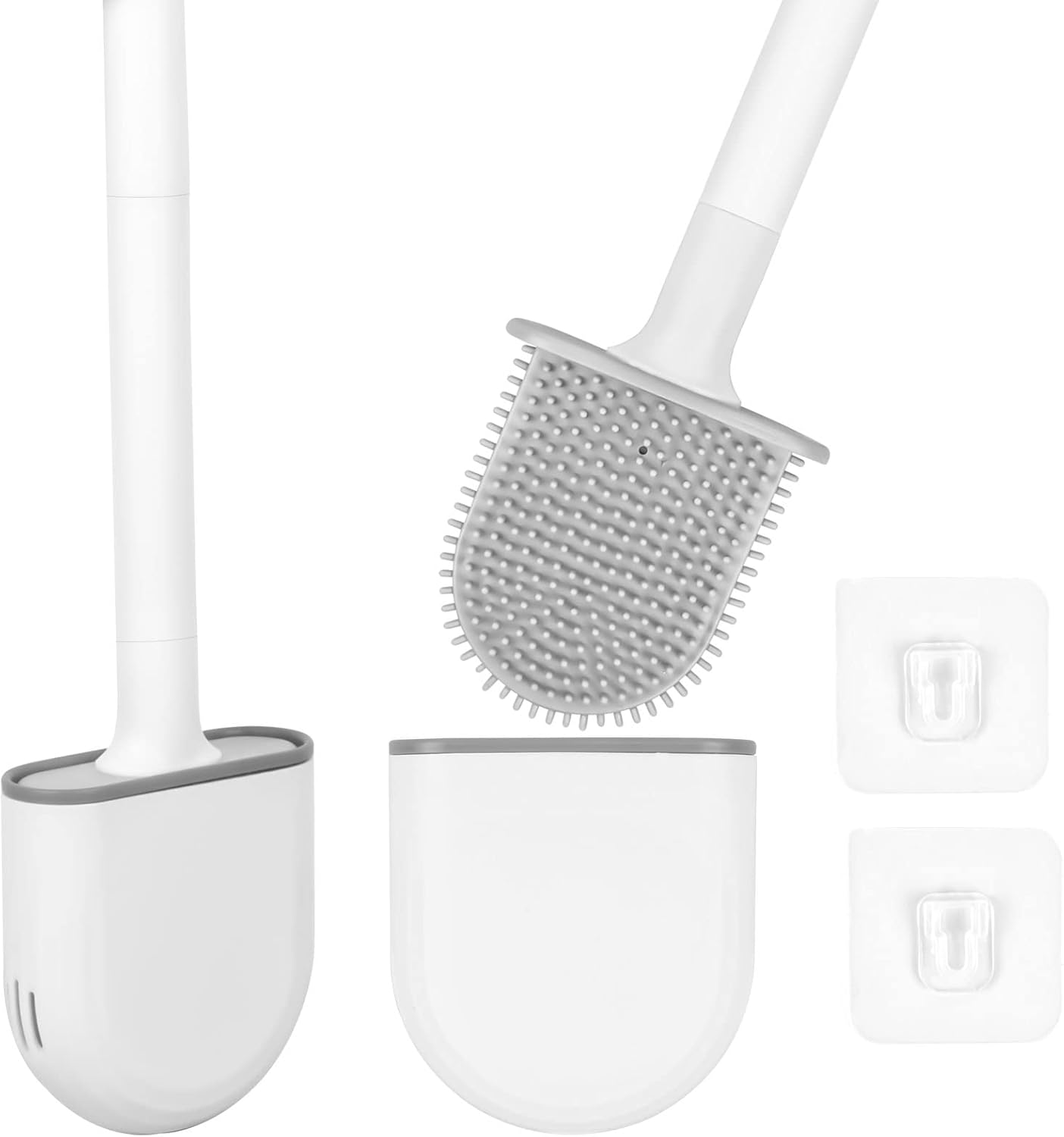 Scopino E Supporto Per WC In Silicone, Scopino Per WC Rimovibile Con Manico Lungo, Montaggio A Pavimentoparete Con Base Filtro Acqua Per Angoli E Piccoli Spazi Tra Wc E Parete 81343346 - Foto 11