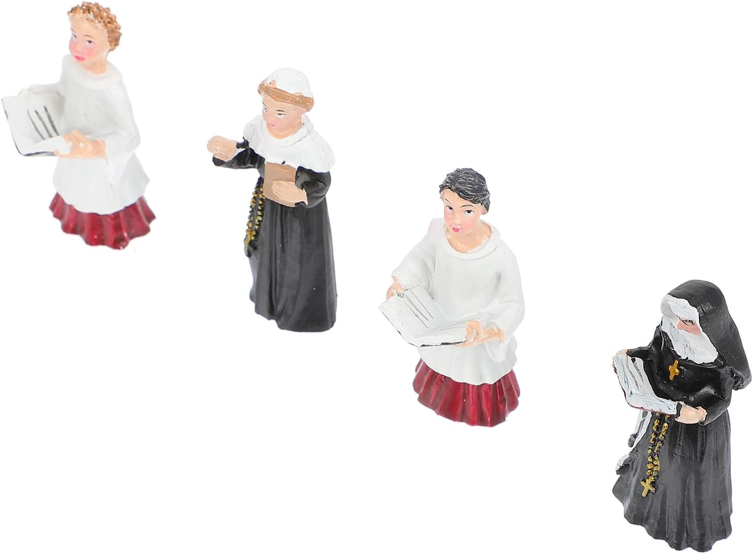 DOITOOL 4pcs Resin Nun Statues Set, Tabletop Ornament for Home and Garden, Micro Landscape Adornments, Catholic Chanting Figurines for Desktop and Outdoor Decor