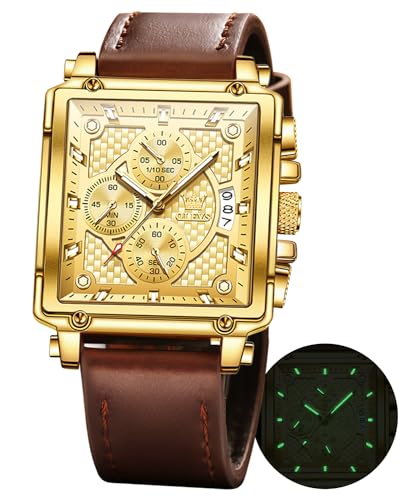 Image of OLEVS Watches for Men Quartz Chronograph Leather Fashion Dress Watch Date Waterproof Luminous Casual Square Business Wrist Watches