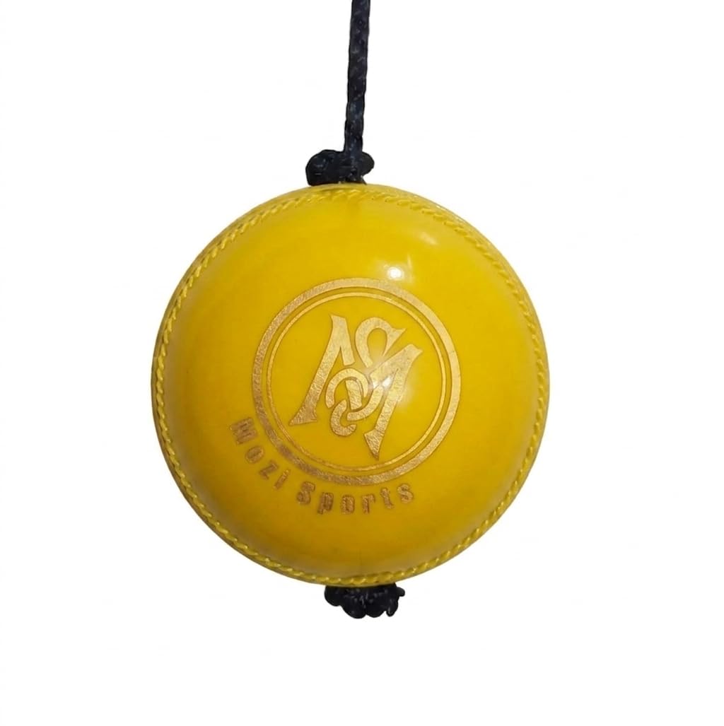 Mozi Sports String Hard Synthetic Cricket Balls – Develop Hand-Eye Coordination Hanging Ball for Practice Weight 156g (Yellow)