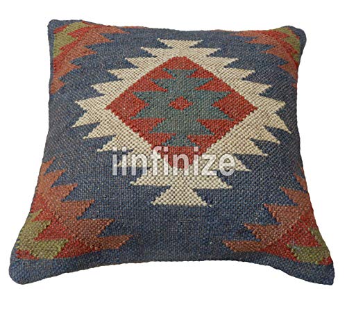 Iinfinize IIN-CC-262 Wool Jute Pillow Handmade Cushion Cover Vintage Kilim Pillow Decorative Cushion Case Hippie Bohemian Pillow Throw Floor Cushion Chair Pad 18X18 Inch thumb #1