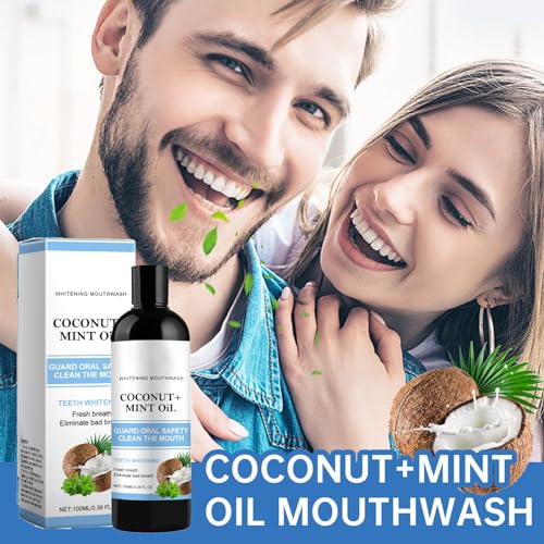 Aufhellendes Öl Mundspülung,Mundziehöl mit Kokosnuss& Pfefferminzöl 100ml mundziehoel kokos minze,Zahnaufhellung und Gesündere Zähne,Zungenreiniger,Oil Pulling for Teeth,Teeth Whitening Mouthwash (3) – Bild 3