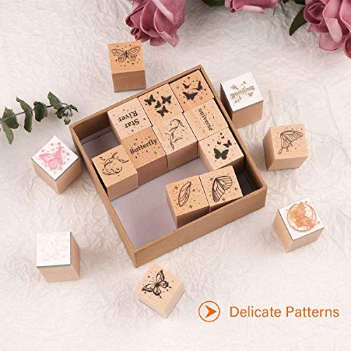 Risypisy 16Pcs Vintage Wooden Rubber Stamps, Butterfly & Wings Decorative Rubber Stamp For Diy Crafts, Card Making, Journals, Calendar, Photo Album #TOP6