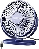 SWEETFULL USB Desk Fan Small Quiet - 3 Speeds Mini Personal Portable Fan 360° Rotation Adjustable, 5.5 Inch Office Table Cooling Gadgets on Desktop (Blue)