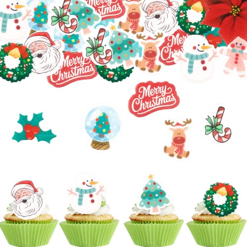 ENLACE 50 Stück Essbare Weihnachten Tortendeko, Merry Christmas...