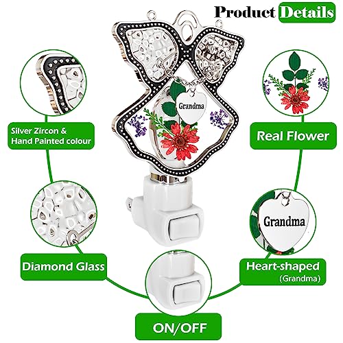 Ky&Bosam Night Light Grandma Stained Glass Angel Night Lights Plug Into Wall With Real Flower In Glass And Metal Charm Night Light For Nursery Bedroom Bathroom Accent Lite Elegant Home Decoration thumb #1