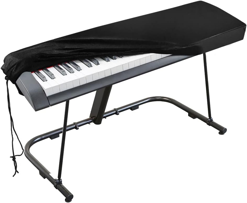 Piano Keyboard Cover, Stretchable Velvet Dust Cover with Adjustable Elastic Cord and Locking Clasp for 61 Keys Electronic Keyboard, Digital Piano, Yamaha, Casio, Roland, Consoles and more(Black)
