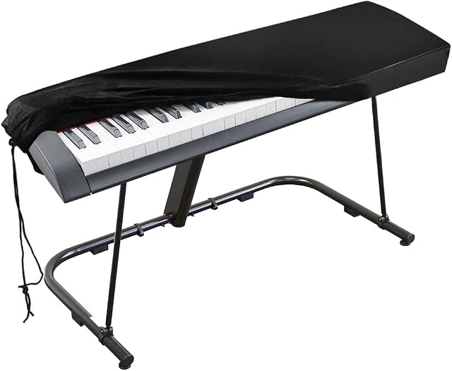 Piano Keyboard Cover, Stretchable Velvet Dust Cover with Adjustable Elastic Cord and Locking Clasp for 88 Keys Electronic Keyboard, Digital Piano, Yamaha, Casio, Roland, Consoles and more(Black)
