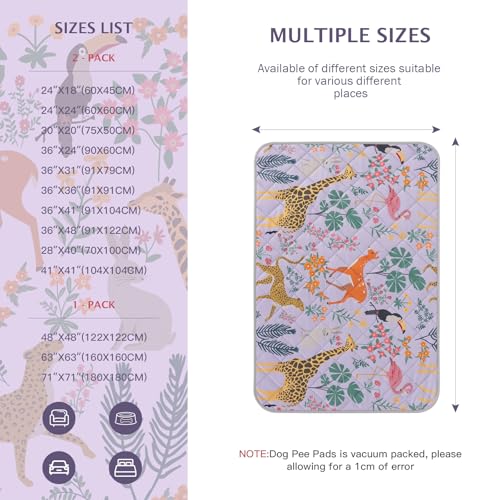 Image of IEUUMLER Washable Pee Pads for Dogs, 2 Pack Reusable Waterproof Puppy Pads, Non-Slip Super Absorbent Dog Training Pad for Playpen Crate Bed EU013 Dusty Lavender Jungle, 30x20