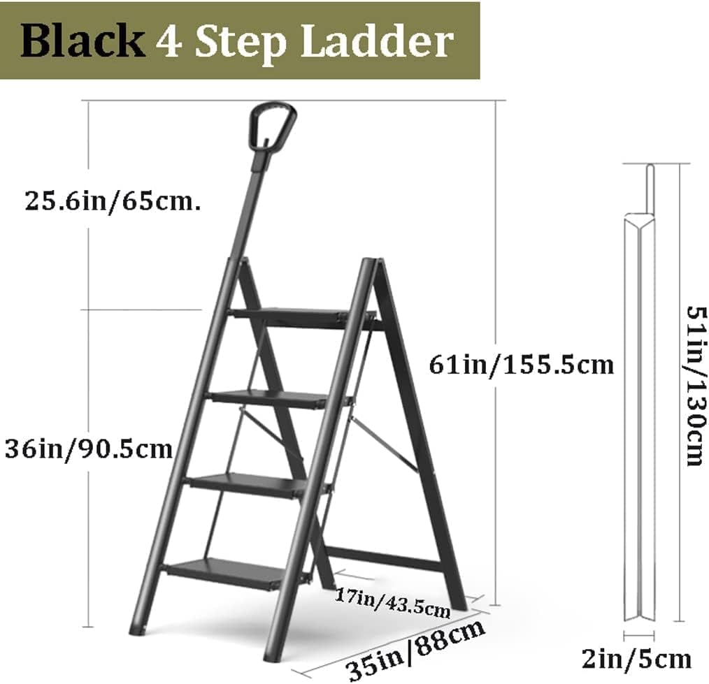 Step Ladder Folding Ladder Wide Pedal with Handrails Multi-purpose Aluminum Telescoping Ladders Family Portable Step Ladders Folding Ladder Telescopic Ladder(Color:Svart,Size:4 Step)