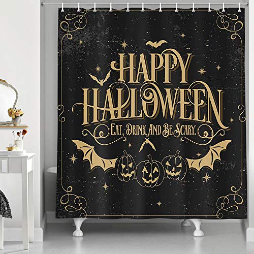 Nymb Halloween Shower Curtain, Bat With Pumpkin For Fall Shower Curtain, Polyester Fabric Waterproof Halloween Shower Curtains For Bathroom, 69X70 In, Shower Curtains Hooks Included, Black #TOP2