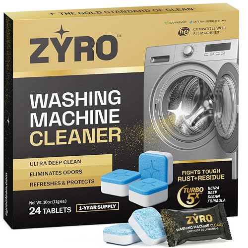 Washing Machine Cleaner Tablets | 24 Pack | Ultra Deep Clean | Eliminates Odors | Washer Cleaner Tablets for HE Front Loader & Top Load Washer | Compatible with All Machines | 1 Year Supply | Zyro