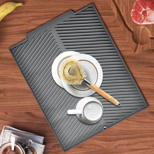 Alfombrilla de secado de platos plegable con escurridor para fregadero 4