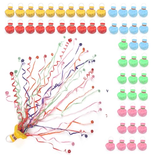 Lot de 50 Serpentins Multicolore Lancer, Bombes à Serpentins à la Main, Fête avec Confettis pour Anniversaire, Mariage, Noël, Carnaval, Remise de Diplôme