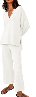 Two-piece lounge sets for women, trendy outfits, cozy knit set, slouchy pullover loungewear set