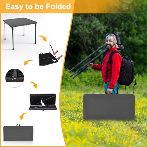 Image of Kasunpul 34 inch Folding Table, Portable Square Folding Card Table with Collapsible Legs & Carrying Handle, Plastic Tables for Camping,Picnic, Office, Party, Grey