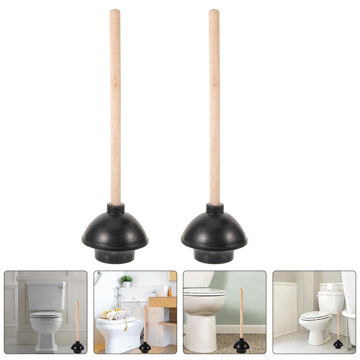 NOLITOY 2 Stück pack Toilettenpömpel mit Holzgriff Kleiner Abflussreiniger für Badezimmer Robustes Wc Zubehör gegen Verstopfungen