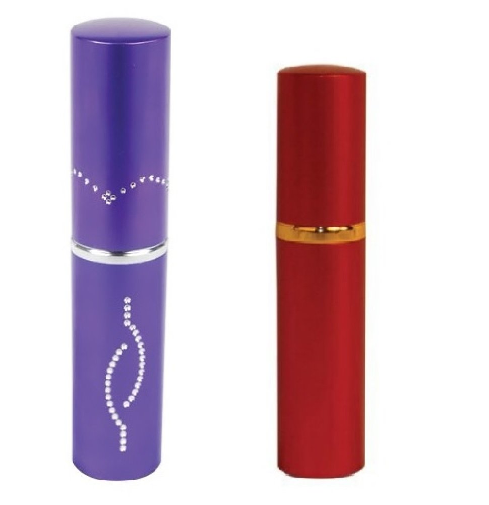 Ladies Self Defense Protection Bundle - Stun Master Lipstick Stun Gun (Purple) Plus Pepper Shot Lipstick Pepper Spray (RED)