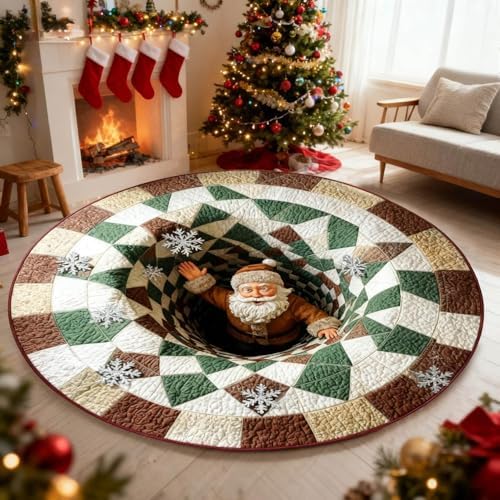 3D Christmas Rug, Santa Optical Illusion Rugs, Round Swirl Rug ...