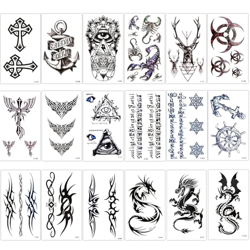 HTTDSLF 18 Feuilles Tatouage Ephemere Autocollants, Tatouages Temporaires Bras Poignet Body Tattoo Sticker Tatouages Éphémères, TTatouage Temporaire pour...