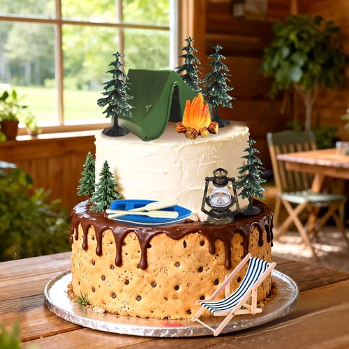 Décoration gâteau camping au bord du feu LaVenty pour anniversaire forêt