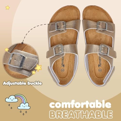 Image of Torotto Toddler Kids Sandals Boys Girls Cork Footbed Sandals with Adjustable Buckle Casual Slides Open Toes Flat