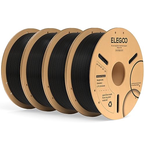 Image of ELEGOO PLA Plus Filament 1.75mm Black 4KG, PLA+ Tougher and Stronger 3D Printer Filament Pro Dimensional Accuracy + /- 0.02mm, 4 Pack 1kg Spool(2.2lbs) Fits for Most FDM 3D Printers