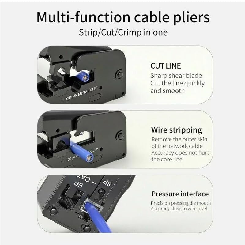 Image of SmartTech Crimping Tool Cat7 / Cat5 Crimper Pass Through RJ45 Connectors Cat5 Cat5e Cat6 Cat6A Cat 7 and RJ11 RJ12 STP /UTP Telephone connectors Stripper for Ethernet Network LAN Cable