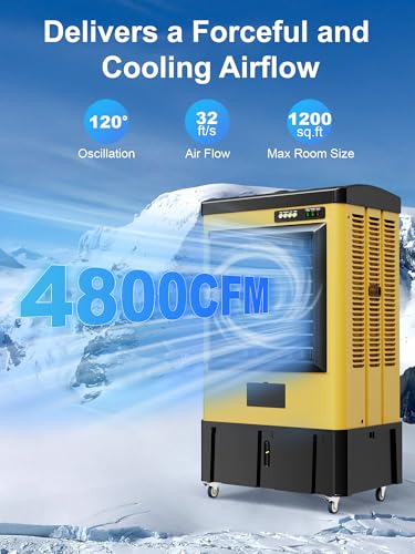 Uthfy 4800 CFM Swamp Cooler Air Conditioner, 41" Evaporative Air Cooler with 10.6 Gal Water Tank, 3 Speeds, 120°Oscillation, 3 Ice Packs, Outdoor Air Conditioner for Garage, Patio, Yard, Factory